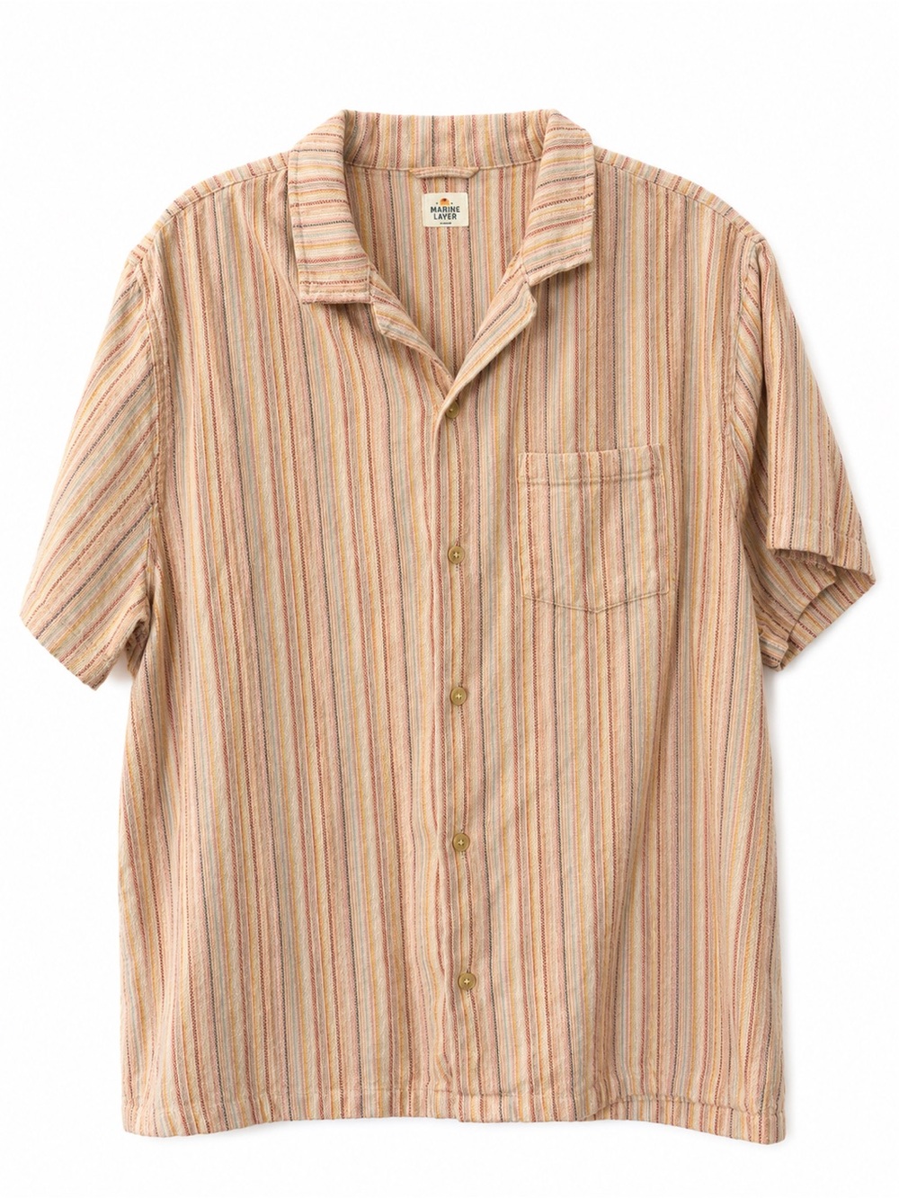 Marine Layer Beige Multistripe Short Sleeve Button-Down Shirt